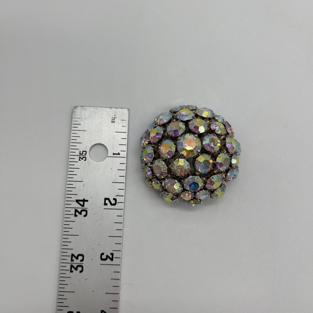 Vintage Warner Dome Brooch 2" Aurora Borealis Rhinestone Pin Signed Jewelry - Picture 10 of 10